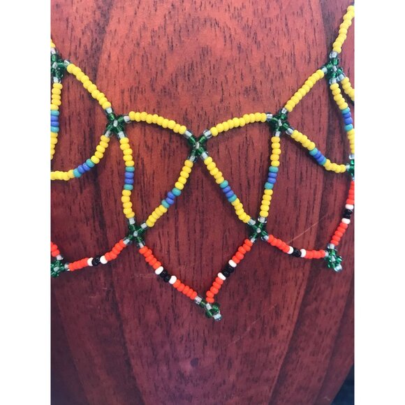 Vtg 1970's Hand Beaded Yoke Or Net Style Necklace Beaded Triangles Pan Tribal - Picture 5 of 6